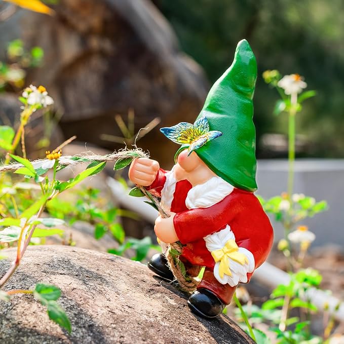 Hanging Gnome Garden Statue Climbing Garden Gnomes Lady with Butterfly Summer Decorations Tree Hugger for Outdoor Home Lawn Patio Yard Birthday Gifts for Mom Women