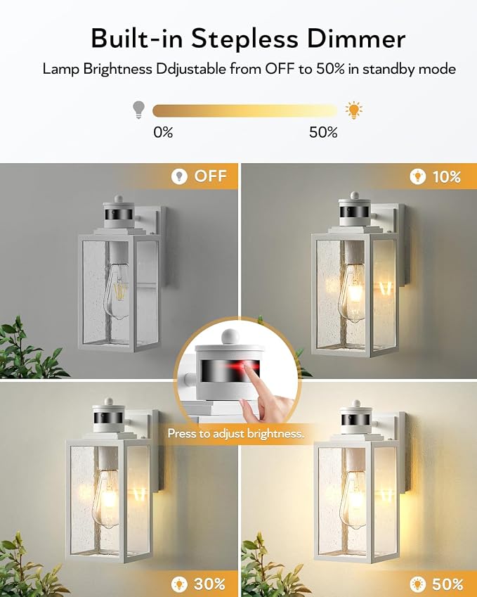 VIANIS 2 Pack Motion Sensor Exterior Lighting Fixtures Wall Mount, Modern White Outdoor Garage Lights, Anti-Rust Waterproof Outdoor Wall Sconce for House Coach Entryway, Dusk to Dawn Front Porch Light