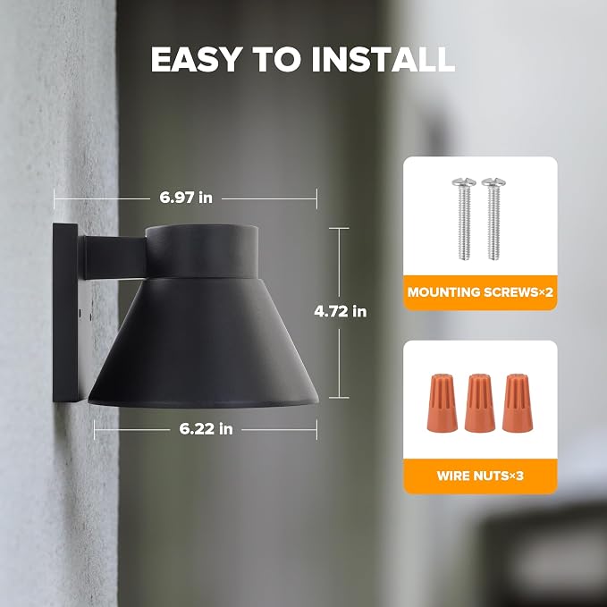UME 2 Pack LED Outdoor Wall Light Fixtures, Black Front Porch Lights Wall Mount Lighting, Exterior Waterproof Wall Lantern Light Fixture Anti-Rust Farmhouse Wall Sconce for Patio, Doorway, Garage