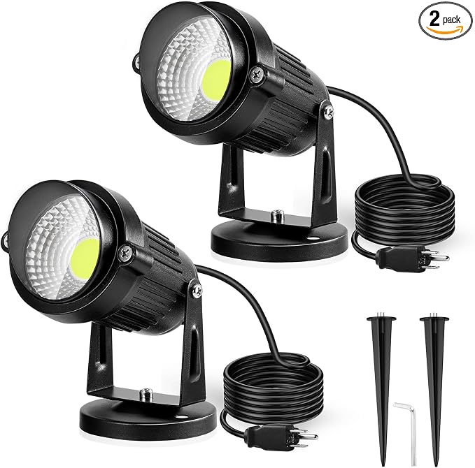 Landscape Lights - 5W 110V Outdoor Spotlight - Waterproof IP65-3000K Cool White LED Landscape Lights - 5ft Cable for Yard Garden Patio Driveway House (Include Spike) (2 Pack)