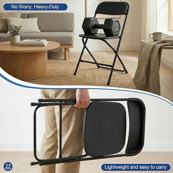 8 FT Black Plastic Folding Table Chairs Set, Portable Foldable Table with 10 Black Folding Chairs for Picnic, Event, Game, Camping, Dining, at Home and Commercial Use