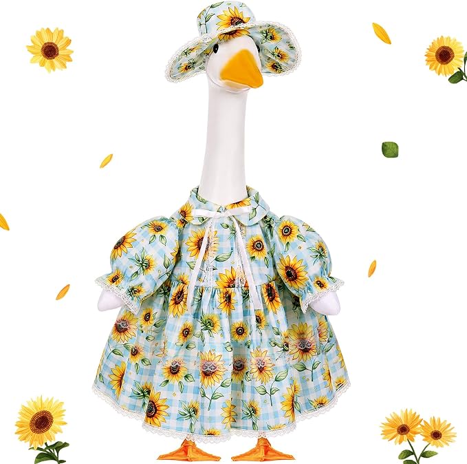 FuWeave Fall Porch Goose Outfit for Lawn Decor | Fits 23"/17" Lawn Plastic/Cement Statue Goose Costume Dress for Front Outdoor Courtyard Garden Patio Yard Decoration
