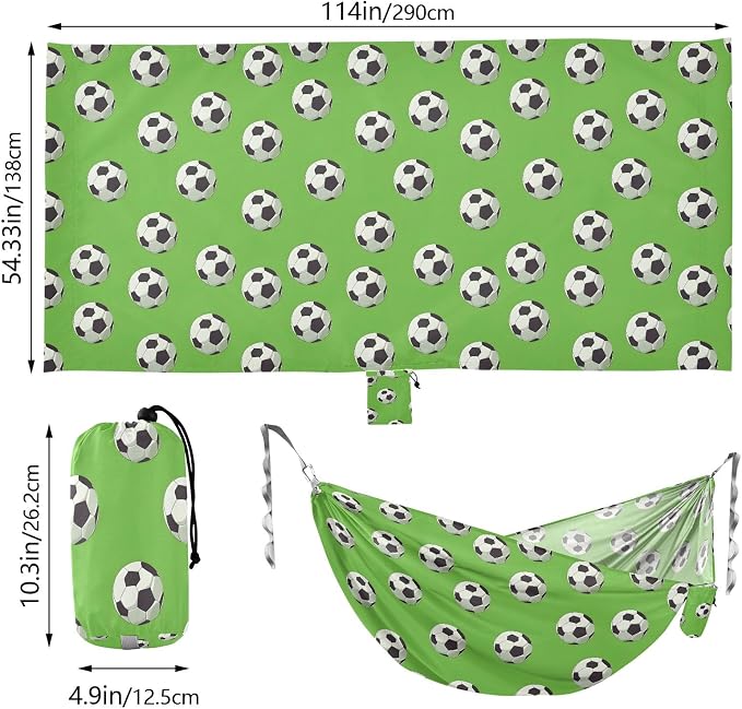 Camping Hammock Outdoor Hammocks for Outside Football Green 1 Beach Trees Portable Lightweight with Pockets Tree Straps Indoor