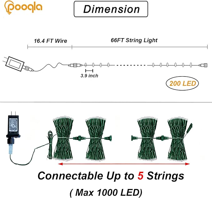 200 LED Green Halloween Lights Outdoor String Lights, 66 ft | Green Wire Waterproof Twinkle Fairy Lights with Timer, 8 Modes Connectable String Lights Indoor Bedroom Christmas Decorations