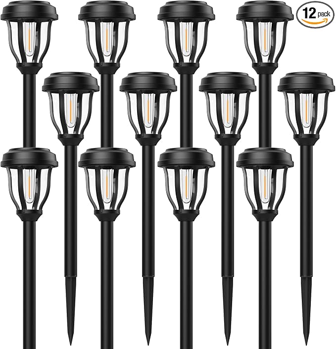 DERAYSION 12 Pack Solar Lights Outdoor, Solar Pathway Lights Auto On/Off Waterproof LED Garden Lights for Landscape Path, Yard, Walkway, Driveway, Sidewalk, Cold White | Dusk-to-Dawn Waterproof LED Solar Lights Outdoor for Garden Pathway Yard Landscape...