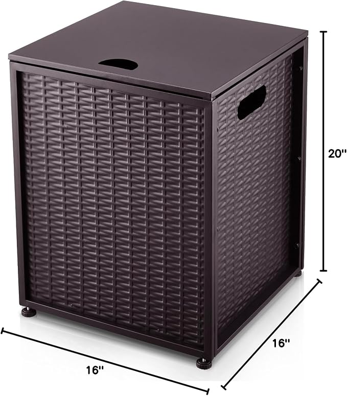 Propane Tank Cover Table – 20LB Outdoor Gas Cylinder Hideaway Storage Box with Side Handles – Metal Side Table for Garden Fire Pits