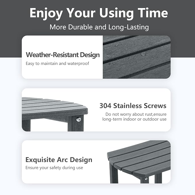 Adirondack Small Outdoor Side Table - Weatherproof HDPE Patio End Table with 2-Tier Storage for Firepit, Balcony, Garden, Poolside or Bathroom (Grey, Set of 4)