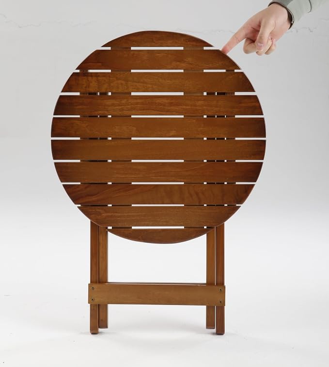 Outdoor Small Table, Round Folding Wooden Patio Side Table Furniture End Table for Adirondack Chair, Balcony, Porch, No Assembly Required, Brown