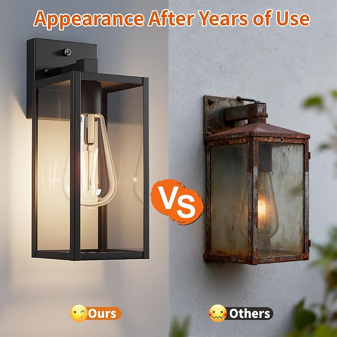 13'' Dusk to Dawn Outdoor Porch Lighting Fixtures Wall Mount, Sensor Exterior Wall Light for House, Ouside Lantern Lamp, Waterproof Wall Sconce Lights, Black Metal Coach Light for Garage Entryway