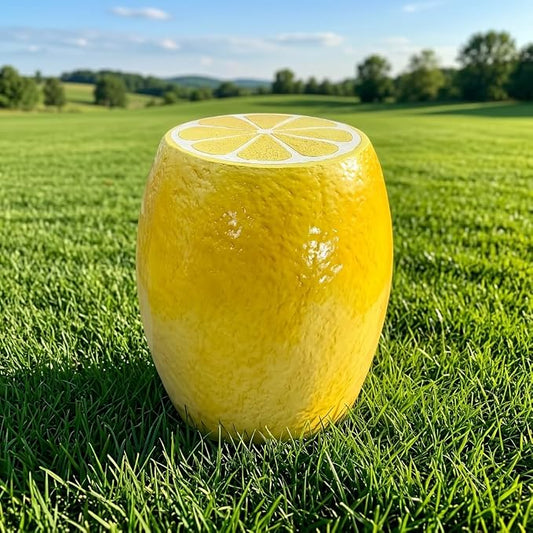 14" Yellow Lemon Resin Stool, Novelty Fruit Side Table & Plant Stand, Whimsical Indoor Outdoor Garden Patio Decor, No Assembly Required(Yellow Lemon)