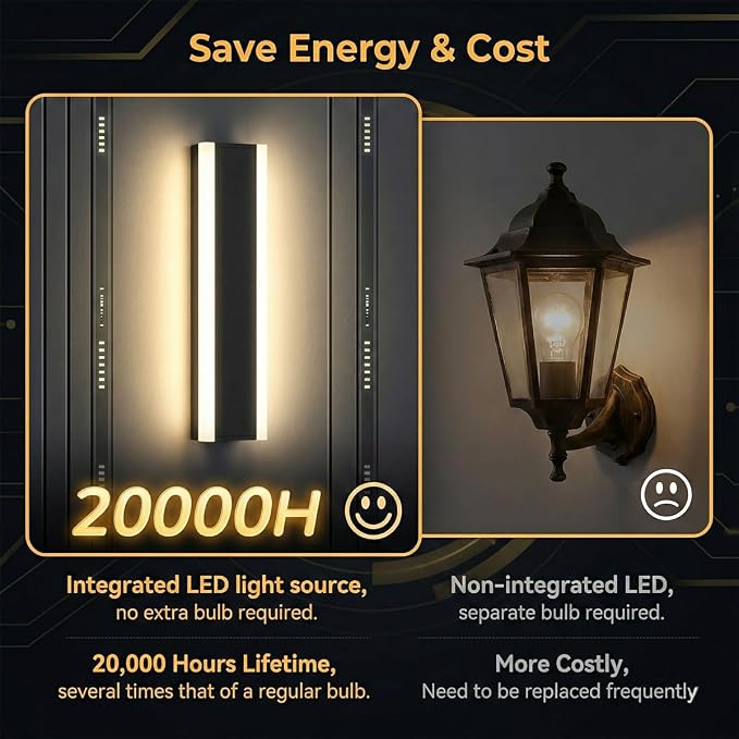 Modern Linear Outdoor Wall Lights, 24" LED Exterior Wall Sconce for Porch & Garage, IP65 Waterproof Architectural Facade Lighting, 3CCT Dimmable Matte Black Fixture for Front Door Entryway