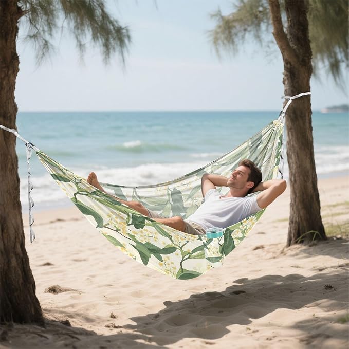 Camping Hammock Outdoor Hammocks for Outside Osmanthus Fragrans Flower Beach Trees Portable Lightweight with Pockets Tree Straps Indoor