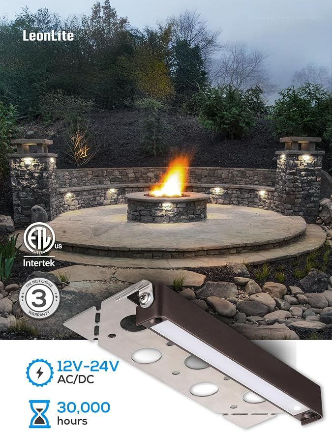 LEONLITE 8-Pack 7 Inch LED Hardscape Lighting, 3W/4W/5W, 5000K Daylight | Update Dimmable Retaining Wall Lights, Low Voltage Landscape Lighting, 12-24V AC/DC Paver Light, Outdoor Step Lights, ETL