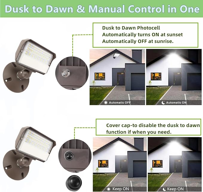 2Pack Dusk to Dawn Outdoor 25W LED Flood Light with Knuckle & Plate Mount, 5000K ETL Commercial LED Security Lighting
