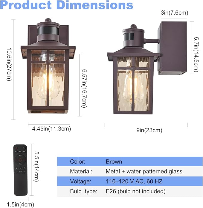 Porch Light with GFCI Outlet with Remote,Dusk to Dawn Motion Sensor Outdoor Light,Upgraded 4 Lighting Modes Brown Front Door Light,Waterproof Outside Lights for House Patio Garage Entryway, 1 Pack