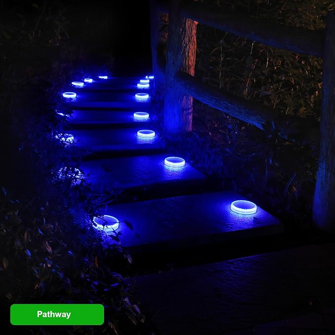 YiLaie Blue Solar Dock Lights Outdoor Waterproof Stick on Boat Deck Step Driveway Lights Solar Powered for Outside Warning Garden Patio Front Stairs Concrete Pathway Walkway (4 Pack)