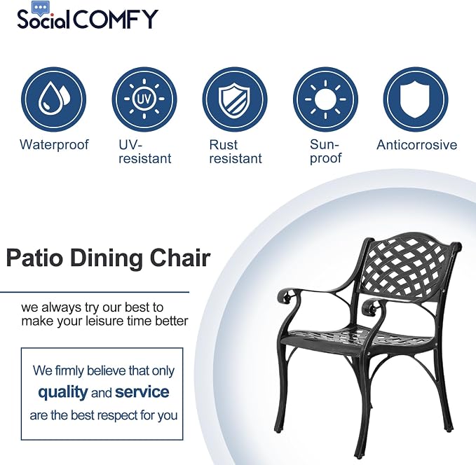9-Piece Patio Cast Aluminum Dining Set, Outdoor Table and Chairs Set for 8, Includes 64" Large Square Dining Table and 8 Chairs with Umbrella Hole, Patio Furniture Set for Deck Garden