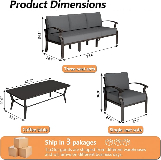 Aluminum Outdoor Patio Conversation Furniture Set,5 Seats Metal Modern Outdoor Furniture with Coffee Table & Washable 5.1" Thick Cushions,Patio Sectional for Backyard,Patio,Grey