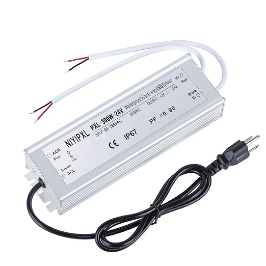 LED Driver 300 Watts(150W X2) 24V DC Transformer， Waterproof IP67 Power Supply, 24V DC Low Voltage Output Adapter with 3-Prong Plug 3.3 Feet Cable for LED Light, Computer Project, Outdoor Light