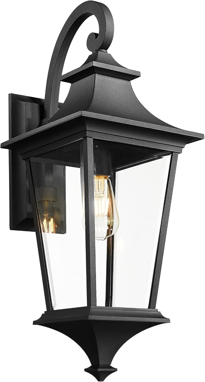 Emliviar 29.3 Inch Trendy Outdoor Wall Sconce, Large Exterior Wall Light for Porch Patio, Clear Glass in Black Finish, XE292B-L BK