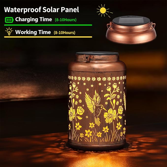2 Pack Solar Lanterns Outdoor Waterproof, Hummingbird Garden Decor Gifts for Women Mom Grandma Hanging Solar Lights Metal Solar Decoration Outside for Yard, Patio, Lawn, Pathway | Gifts for Women Mom Grandma Hanging Solar Lights Metal Solar Decoration ...