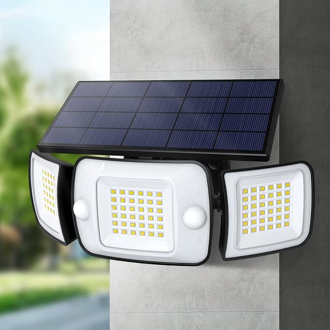 intelamp Solar Outdoor Lights, Motion Sensor with Dual Sensors Waterproof | Solar Flood Lights 270°Wide Angle for Outside with 3 Modes