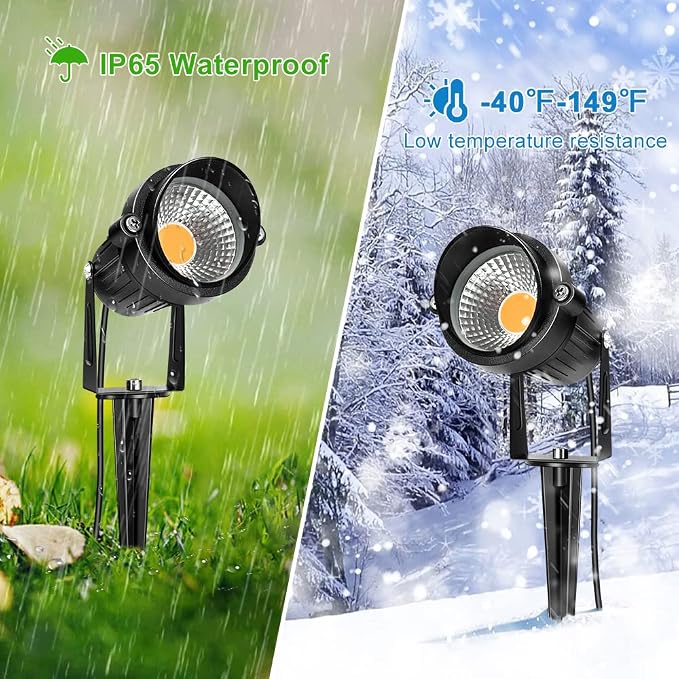 LightingWill 5W Landscape Lighting, Warm White 3000K-3500K, DC 12V LED Low Voltage Landscape Lights, IP65 Waterproof Pathway Lights for Outdoor Garden, Yard, Fence, House, Lawn, Tree, Flags (8 Pack)