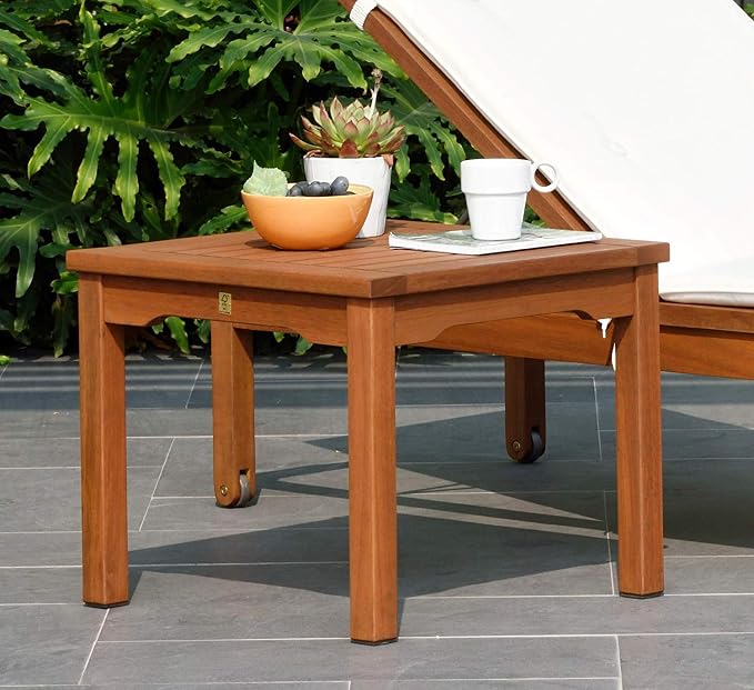 Amazonia Rome Square and Durable Side Table | Eucalyptus Wood | Ideal for Outdoors and Indoors