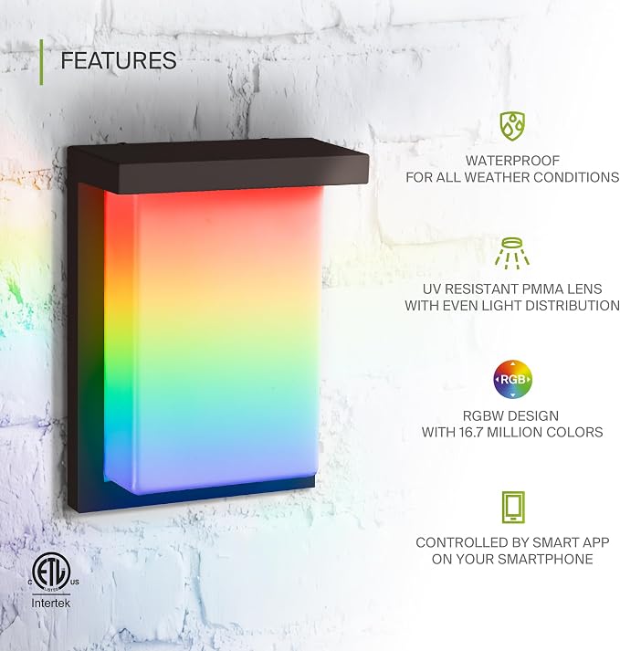 ASD LED 8" Outdoor Wall Light, Smart Front Door House Sconce | RGBW, Work with Alexa, Waterproof, ETL Listed | 12W 840LM 2700-6500K 100-277V | Exterior Lighting Fixture, Porch Lamp | Black, 4 Pack