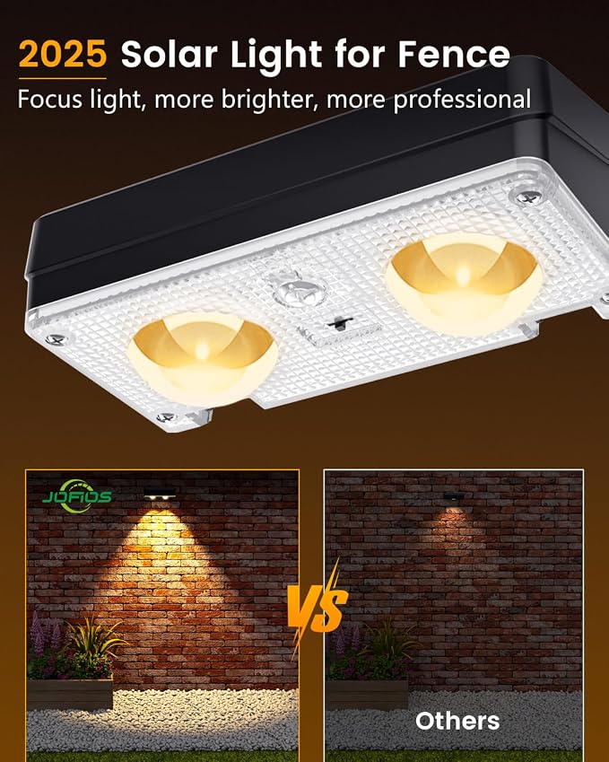JOFIOS Solar Fence Lights Outdoor Waterproof, 80 Lumens Solar Lights for Fence with Warm White & RGB 8 Colors,Outdoor Solar Light for Deck, Patio, Backyard, Fence, Railing (12-Pack-Black)