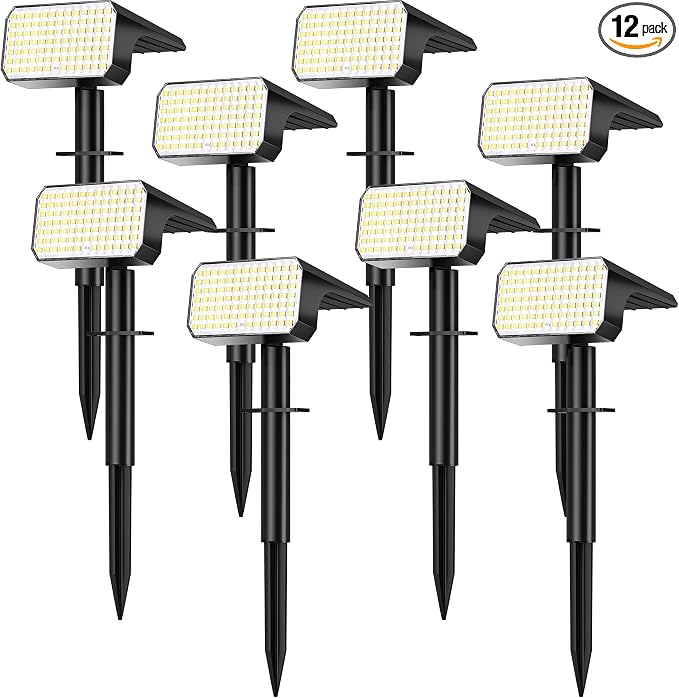 LANSOW Solar Spot Lights Outdoor Waterproof IP67, (8 Pack/90 LED/4 Modes) Solar Landscape Spotlights, 2-in-1 Solar Powered Flood Lights for Yard Garden Pathway Outside Tree, Auto ON/Off(Cool White)