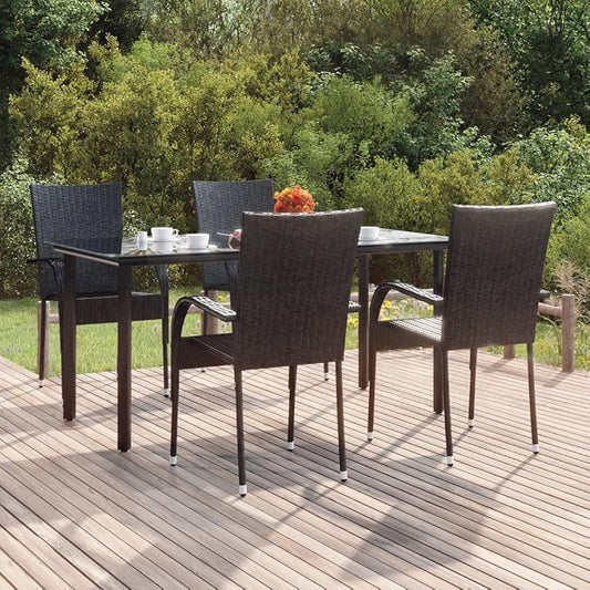 5 Piece Patio Dining Set, Outdoor Wicker Table and 4 Stackable Chairs, Weather-Resistant Poly Rattan Furniture for Garden, Backyard, Poolside, Black