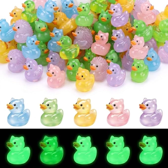 Novabright 100 Pcs Mini Resin Luminous Cat Ducks Tiny Resin Cat Ducks Figures to Hide Small Animal Statue for DIY Cake Craft Garden Landscape Ornament Potted Decoration Birthday Party Supplies