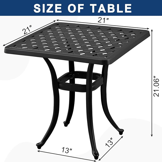 21”Cast Aluminum Outdoor Side Table, Cast Aluminum Patio End Tables, Weather Resistant End Table, Coffee Table for Patio, Porch, Deck, Garden, Black (2, Black)