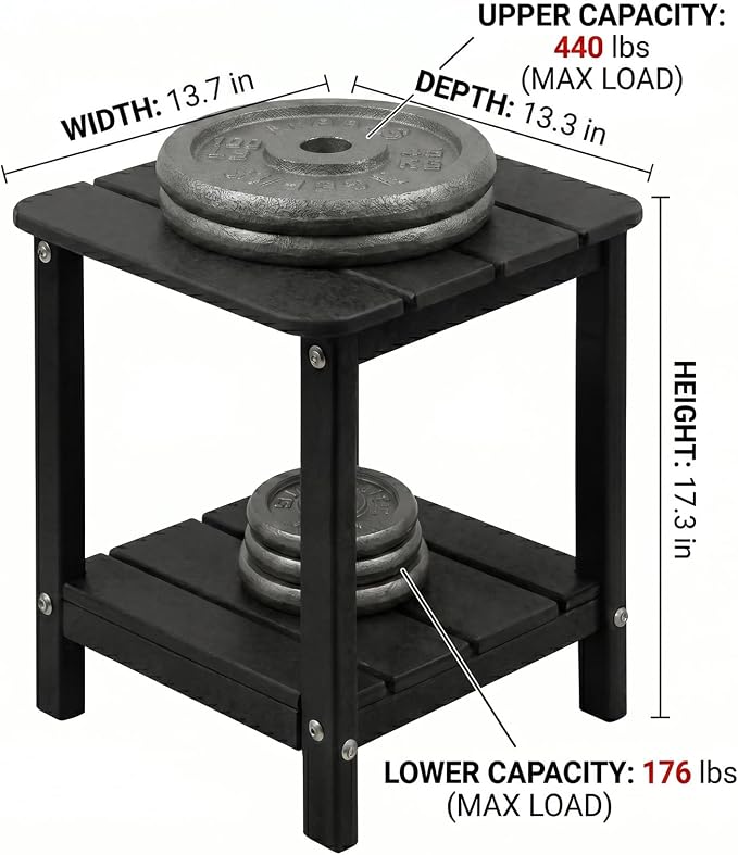 Lil Ray Adirondack Outdoor Side Table Small Patio End Tables for Outside Outdoor Patio Side Table (Black)