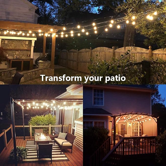 SUNTHIN 2 Pack 48FT Outdoor String Lights,Hanging Incandescent String Lights Commercial Grade Waterproof Patio Light Outside with Dimmable Connectable Edison Glass Bulbs for Bistro,Party,Holiday Decor