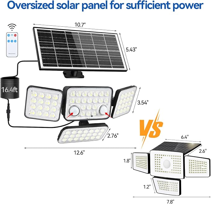 Aialun Solar Lights Motion Sensor Outdoor,5000mAh 292 LEDs 3600LM Bright 8500K Oversized Solar Security Flood Lights Outside Waterproof IP65,Remote Control,Dusk to Dawn 3 Modes for Backyard,Garage