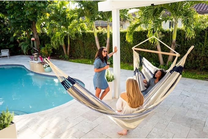LA SIESTA Brisa Double Outdoor Hammock — Colombian-Made Polypropylene, UV & Weather Resistant, for Backyard & Patio - Sea Salt