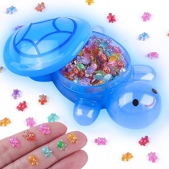 200 Pcs Mini Resin Turtle with 1 Pc Jumbo Resin Blue Turtles, Luminous Miniature Tiny Sea Turtles Glow in The Dark for Fairy Garden Dollhouse Micro Landscaping