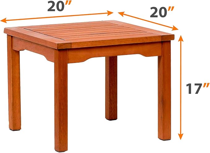 Amazonia Rome Square and Durable Side Table | Eucalyptus Wood | Ideal for Outdoors and Indoors