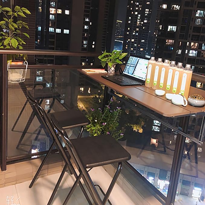 Adjustable Height Aluminum Hanging Balcony Table - Foldable Patio Bar for Deck Railing, Outdoor Garden Furniture, Space-Saving Design for Balconies and Patios