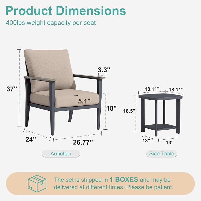 3-Piece Patio Rocking Swivel Chair Outdoor Aluminum Bistro Set with Coffee Table, Outdoor Patio Furniture Set with High Backrest & Thickened Cushions for Garden, Deck and Balcony, Sand