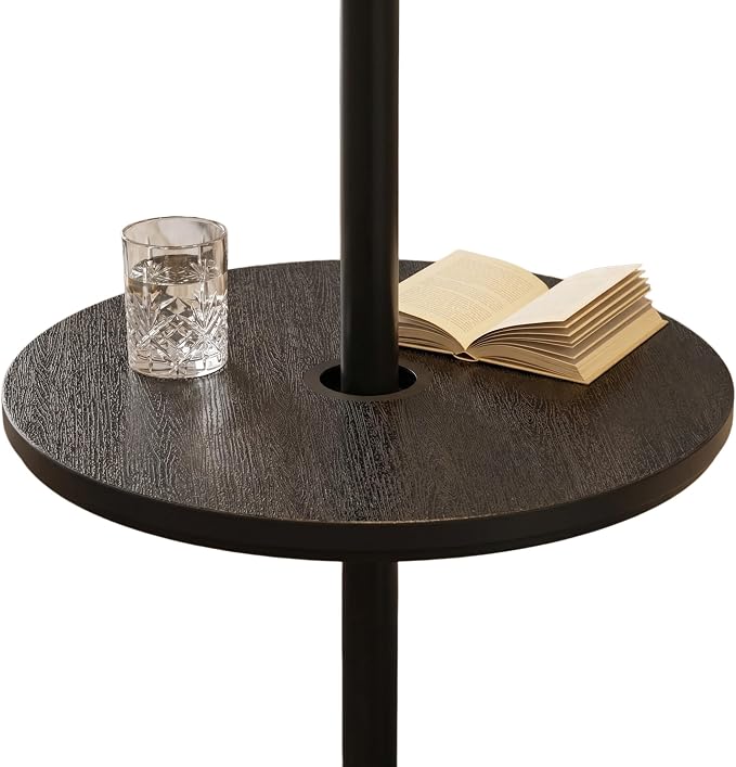 Outdoor Patio Umbrella Side Table, Round Weather-Resistant End Table with Umbrella Hole, Wood Grain Finish for Patio, Deck, Poolside, Black