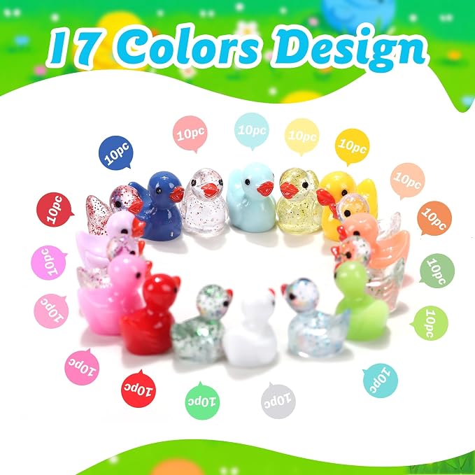 170 Pcs Mini Ducks Tiny Resin Ducks Glitter Little Animals Figurines Bulk for Micro Landscape Aquarium Ornaments Kit Dollhouse Decor Crafts Garden Accessories