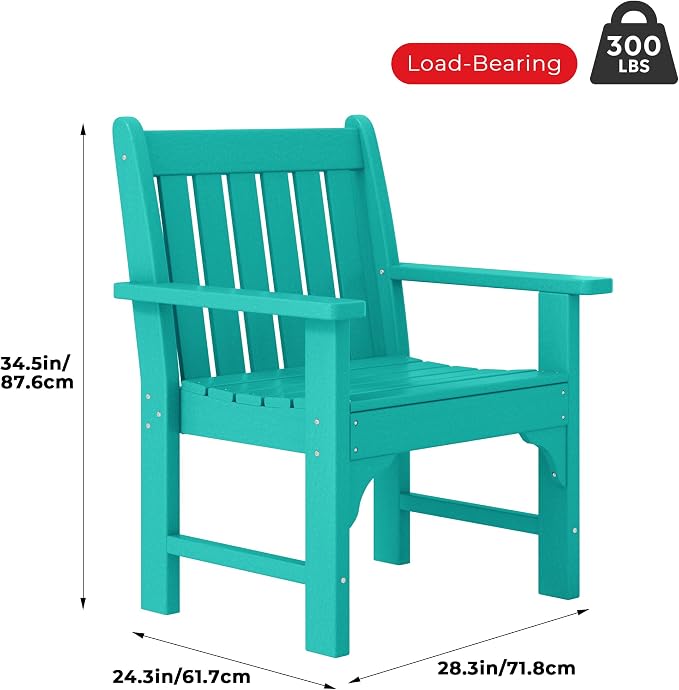 Costaelm Outdoor Dining Chairs with Arms Set of 4, Patio Dining Table Chair, HDPE Poly Lumber Waterproof Restaurant Bistro Farmhouse Chairs for Outside Porch Backyard Garden, Turquoise