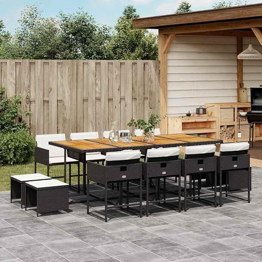 Modern Garden Dining Set & Outdoor Dining Set Black Poly Rattan Outdoor Furniture Patio Dining Set for Patio Balcony Garden 41.7 x 86.6 x 28.7 in