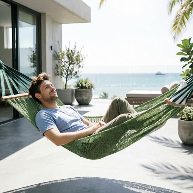 Hammock, Super Soft Breathable Nylon Mesh with Thick Rope, Heavy-Duty 200KG Capacity, Portable Outdoor & Indoor Camping Hammock, Includes Tree Straps, Carabiners & Bag(Army GreenX-Large)