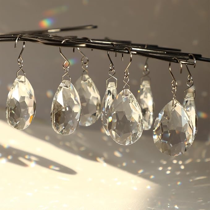 10pcs 38mm Crystal Suncatcher, Hanging Clear Teardrops Crystals | Chandelier Parts Prisms Pendants with Hook for Windows Lamp Christmas Tree Decorations Home Decor