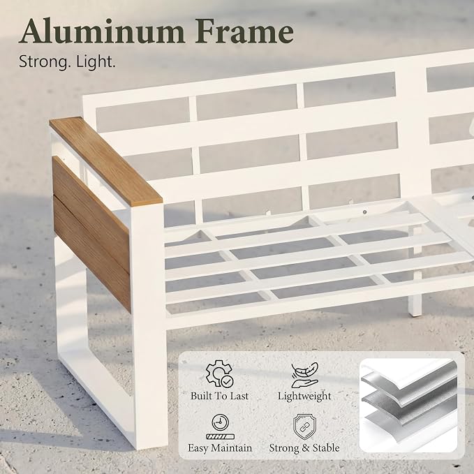 Aluminum Outdoor Patio Furniture Set, 5 Seats Outdoor Patio Sectional with 5" Plush Olefin Cushions & Sleek Design, All-Weather Conversation Sets for Backyard, Deck, Poolside