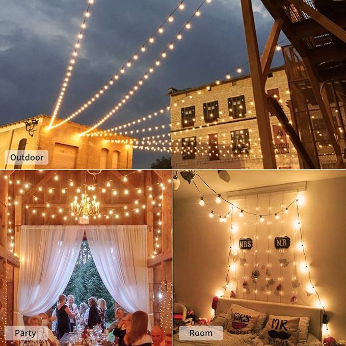 G40 Outdoor String Lights, 50Ft Hanging Outdoor Patio Lights with 53 Clear Globe Bulbs (3 Spare), Connectable Backyard Lights for Indoor Outdoor Porch Balcony Party Commercial Decoration- Brown Wire